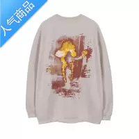 喻娄BLACKLISTS 美式高街复古火焰印花麂皮绒卫衣男潮牌宽松长袖t恤秋T恤