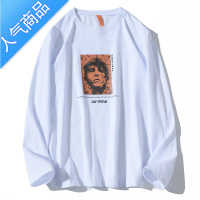 喻娄高街欧美人像印花长袖t恤ins嘻哈复古宽松休闲百搭慵懒风男女上衣T恤