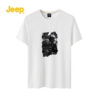 JEEP SPIRIT吉普2021夏季男士短袖T恤纯棉圆领半袖白色印花体恤薄款上衣