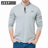JEEP SPIRIT吉普2021春秋季新款纯色休闲时尚薄款V领男式长袖T恤男士打底衫