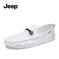 JEEP SPIRIT 吉普秋季男鞋2021年新款潮休闲一脚蹬男士白色真皮软底豆豆鞋