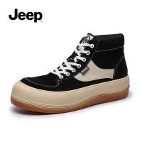 JEEP SPIRIT 吉普男鞋夏季薄款潮流百搭高帮帆布鞋秋季男士休闲真皮板鞋