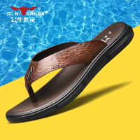 公牛世家人字拖男真皮夏季外穿2022新款防滑凉拖鞋潮男士沙滩凉鞋