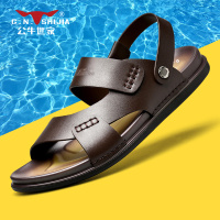 公牛世家皮凉鞋男真皮2022新款夏季外穿开车凉拖鞋男士休闲沙滩鞋
