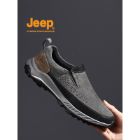 jeep男鞋新款懒人一脚蹬休闲鞋男真皮软底轻便防滑中老年爸爸鞋子