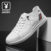 花花公子男鞋夏季新款透气休闲皮鞋男士真皮英伦板鞋时尚小白鞋潮