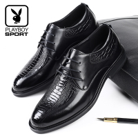 花花公子男鞋夏季商务正装皮鞋男真皮鳄纹压花休闲鞋圆头潮流婚鞋