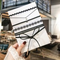 网红项圈女颈带脖链小众锁骨链短款choker脖子饰品简约项链颈链潮 3件套(娇艳惊人)