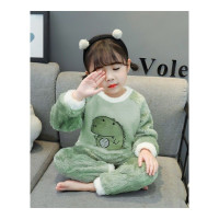 汉夫人[珊瑚绒]可卡通恐龙睡衣爱女童睡衣长袖法兰绒儿童睡衣秋冬珊瑚绒男童宝宝小孩家居服套装加绒加厚大童学