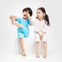 贝福佳夏季薄款中大童家居服套装七分袖男童莱卡空调服女童睡衣