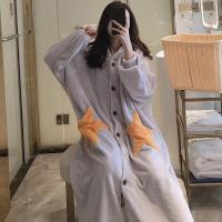 珊瑚绒睡衣女冬季灰色加厚保暖长款睡袍睡裙秋天法兰绒家居服套装