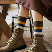 条纹长袜子女ins潮高腰韩国日系百搭羊毛马丁靴堆堆中筒袜秋冬季