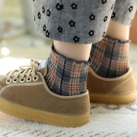 花边短袜子女格子纯棉ins潮春秋季百搭少女心可爱韩国日系中筒袜