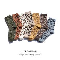 豹纹袜子女中筒袜韩版学院风网红抖音韩国个性春秋堆堆纯棉短袜潮