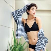 法式内衣内裤套装女无钢圈聚拢小胸平胸美背春夏季三角杯薄款文胸