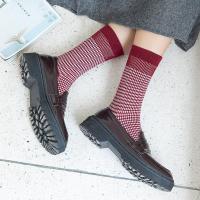 千鸟格长袜子女中筒袜金银丝韩国日系百搭ins潮韩版堆堆袜秋冬季