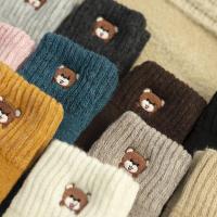 小熊羊毛袜子女中筒袜韩国秋冬季加厚加绒保暖长袜可爱日系毛巾袜