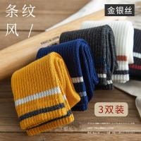 条纹长袜子女金银丝ins潮运动风网红款高腰韩版堆堆中筒袜秋冬季