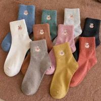 小熊袜子女纯棉中筒袜潮韩国秋冬可爱女日系软妹全棉袜韩版少女心
