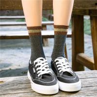 条纹袜子女金银丝韩版ulzzang个性街头银丝亮闪丝袜中筒袜韩国潮