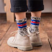 条纹袜子男纯棉加厚中筒袜ins潮秋冬日系复古高腰毛线街头长袜男