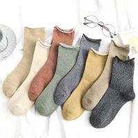 金银丝袜子女中筒袜ins潮百搭日系韩国亮丝网红卷边堆堆袜女秋冬