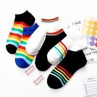 彩虹袜子女短袜秋冬潮韩版纯棉低帮黑白船袜女薄款浅口百搭网红款