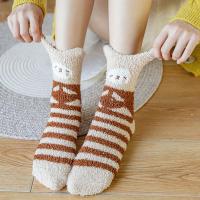 珊瑚绒长袜子女睡眠袜冬季加厚加绒月子中筒袜可爱卡通保暖地板袜