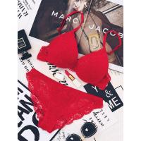 性感透气蕾丝无痕内衣女士聚拢调整型小胸文胸套装本命年红色胸罩