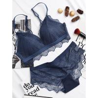 法式内衣女套装无钢圈三角杯聚拢薄款文胸大胸性感蕾丝透明小胸罩