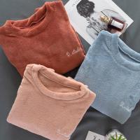 睡衣女秋冬加厚加绒家居服套装纯色简约可爱长袖长裤珊瑚绒居家服