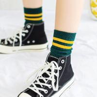 长袜子女中筒袜纯棉韩版春秋季韩国网红条纹黑色日系堆堆袜ins潮