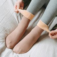 雪地袜子女加绒加厚中筒袜秋冬季保暖日系纯色长袜露脚踝光腿神器