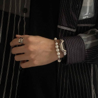 一博同款潮牌嘻哈拼接珍珠手链男ins简约百搭冷淡风饰品女