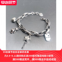 重工粗款s925纯银多个挂饰流苏手链女复古个性小众设计嘻哈手环潮