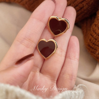 「草莓浆果」酒红色爱心蚊香盘耳夹耳饰女复古无耳洞耳环气质新款