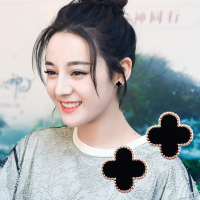 乔晶晶同款耳环925纯银四叶草耳钉女气质网红耳饰耳夹无耳洞耳坠