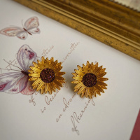 新款 复古油画感精致花朵耳饰 梵高的向日葵925银针耳钉女