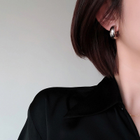 银色金属风蚊香盘耳夹无耳洞女冷淡风简约耳圈时髦圆环耳饰简约