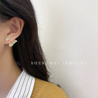 韩国气质网红两戴式耳钉贝母蝴蝶耳环女2021年新款潮法式港风耳饰