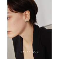 EAVAN ACC 黑色小方扣经典百搭珐琅釉耳环简约百搭气质小巧耳饰