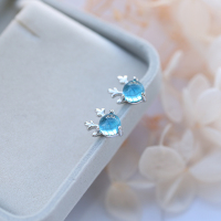 s925纯银一鹿有你耳钉简约小巧精灵水蓝耳环个性百搭少女鹿角耳饰