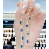 气质高级大气耳环2021年新款潮蓝色妖姬水滴防丢耳线时尚小众耳饰