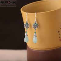 925银古风耳环复古配的旗袍耳饰无耳洞耳坠气质女耳夹配饰搭绿色