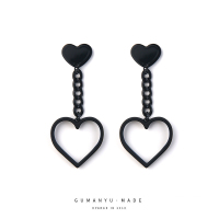 古鳗鱼 原创设计双桃心耳钉耳夹 日系甜美少女桃心链条长款耳饰女