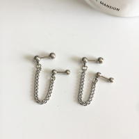 欧美潮人中性冷淡风钛钢耳钉双头小圆球一体式链条耳骨钉耳环耳饰