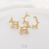 14K包金保色可爱气球狗麋鹿小鹿吊坠手工吊饰diy原创饰品手链配件