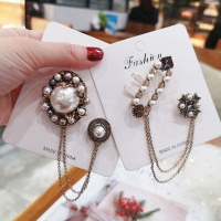 韩版同款时尚流苏复古链条超闪水钻珍珠胸针领花衬衫饰品别针西装