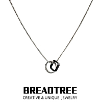 BREADTREE饰品 简约个性方形双环钛钢项链土酷街头男女情侣吊坠