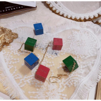 INS网红日韩方块AB版个性不规则耳环法式气质少女百搭潮流耳饰品